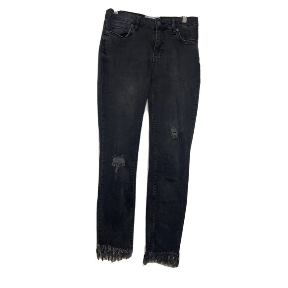 Free People Faded Black Distressed Destroy Fringe Hem Ankle Skinny Jeans 26 - Picture 1 of 9